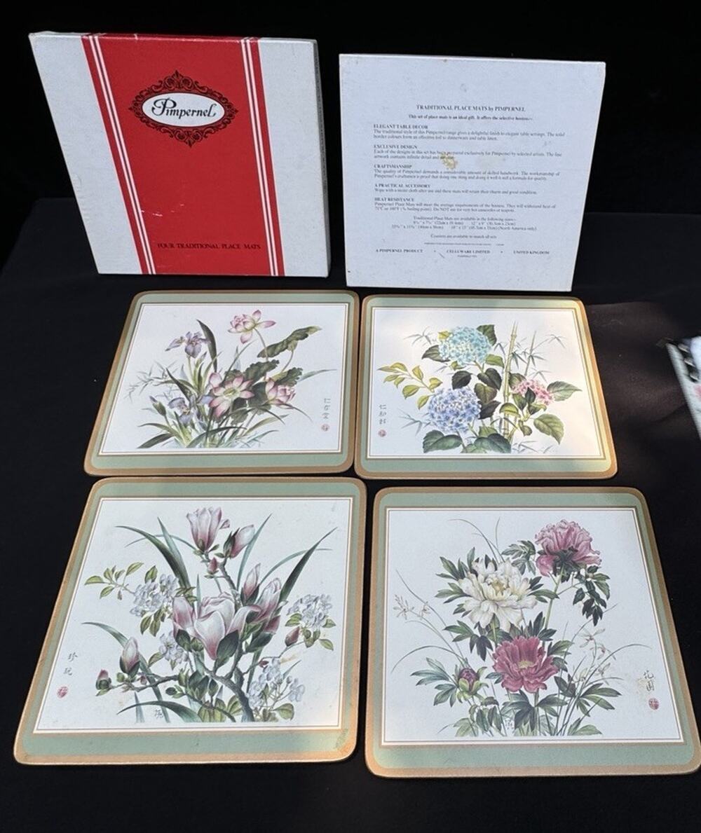 Vintage Set 4 Pimpernel placemats Oriental Floral England Original Box -EUC S1P